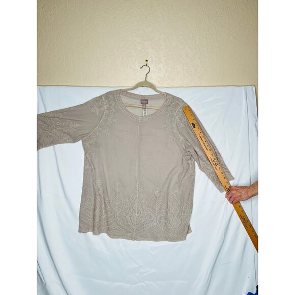 Chico.s size 3 beige top embroidery boho chic minimalist travel cottagecore - Picture 8 of 9